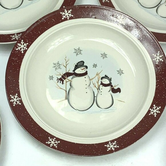 Royal Seasons Stoneware Snowman Plate Lot Dessert Bread Butter Red Holiday 7 pc - Picture 2 of 4